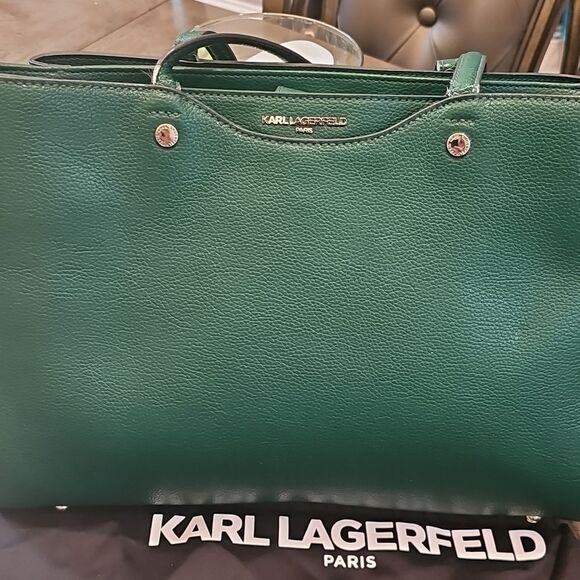 Karl Lagerfeld Leather Green Shoulder Tote Bag - Picture 2 of 16